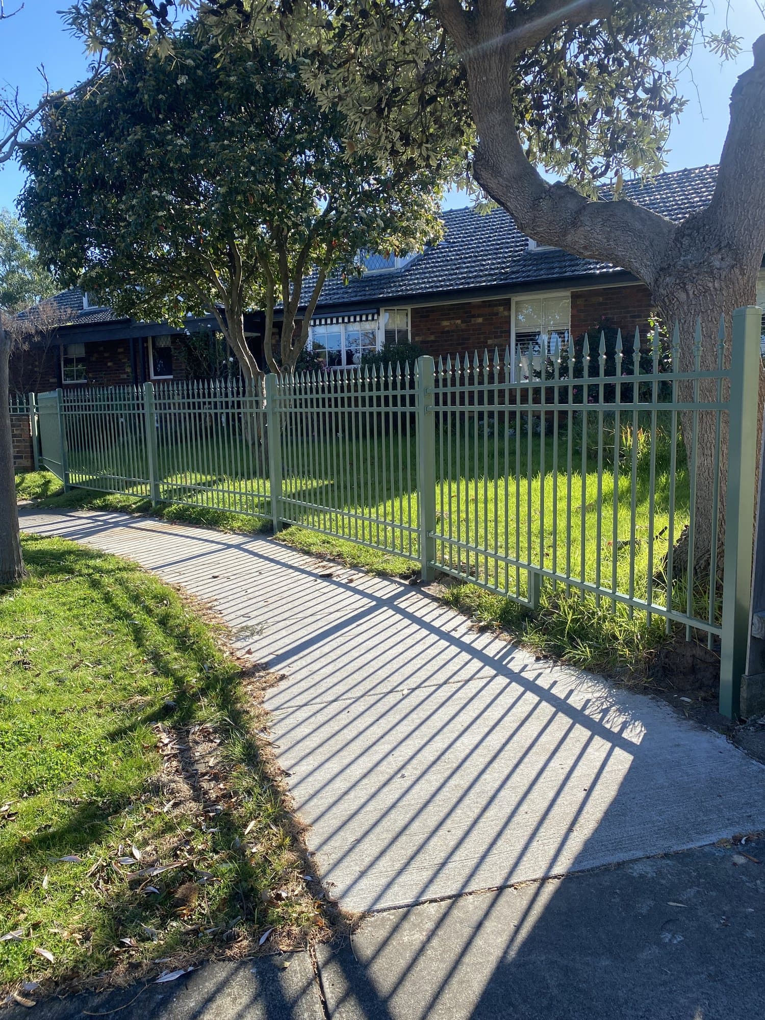 Sage palisade fencing along a garden path